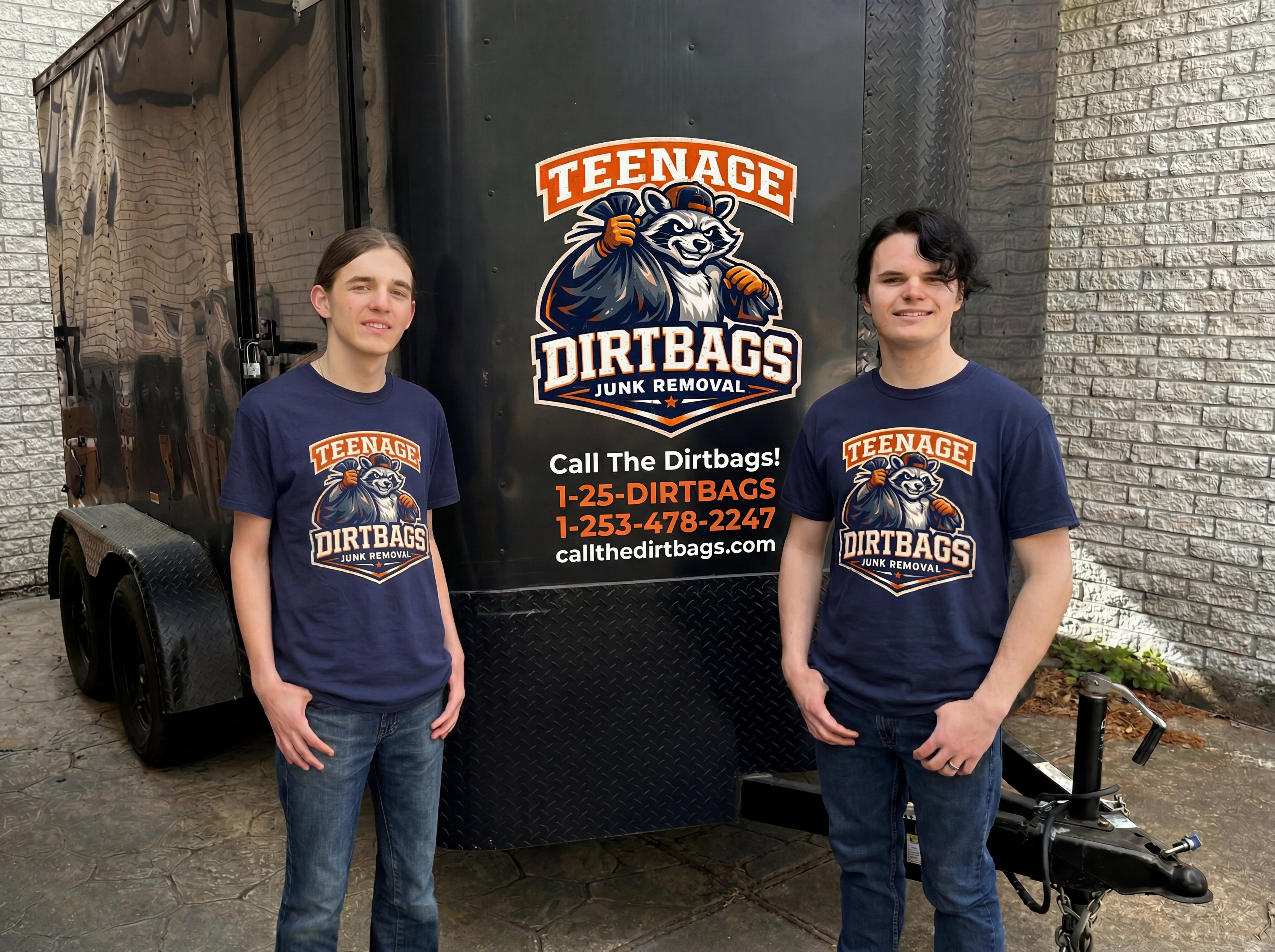 The Teenage Dirtbags crew in front of their branded trailer
